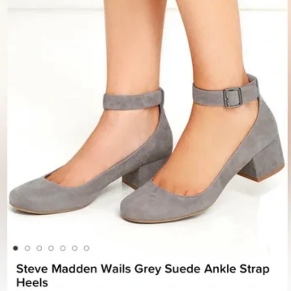 Steve Madden Wails grey suede ankle strap block heels